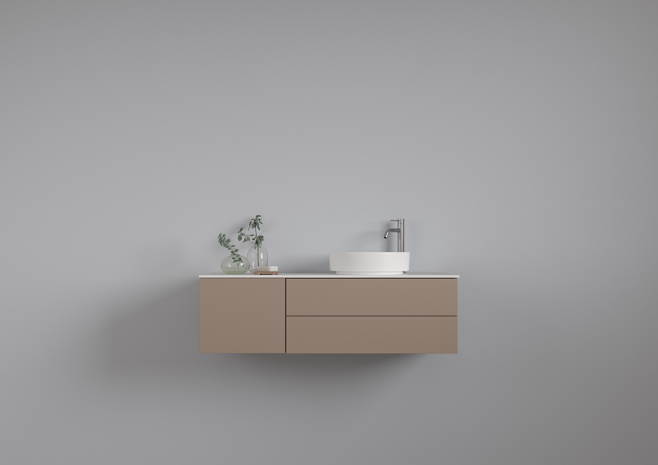 AIR Solid 120 A i Earth NCS S 5005 Y20R med benkeplate Plain White.
