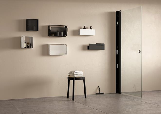 Dusjoppbevaring NEST, CASE, BOX og PILE.
