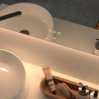 Du styrer både on/off samt justerer lysstyrke og fargetemperatur ved hjelp av de tre touchknappene nederst på speilflaten på Touch. 