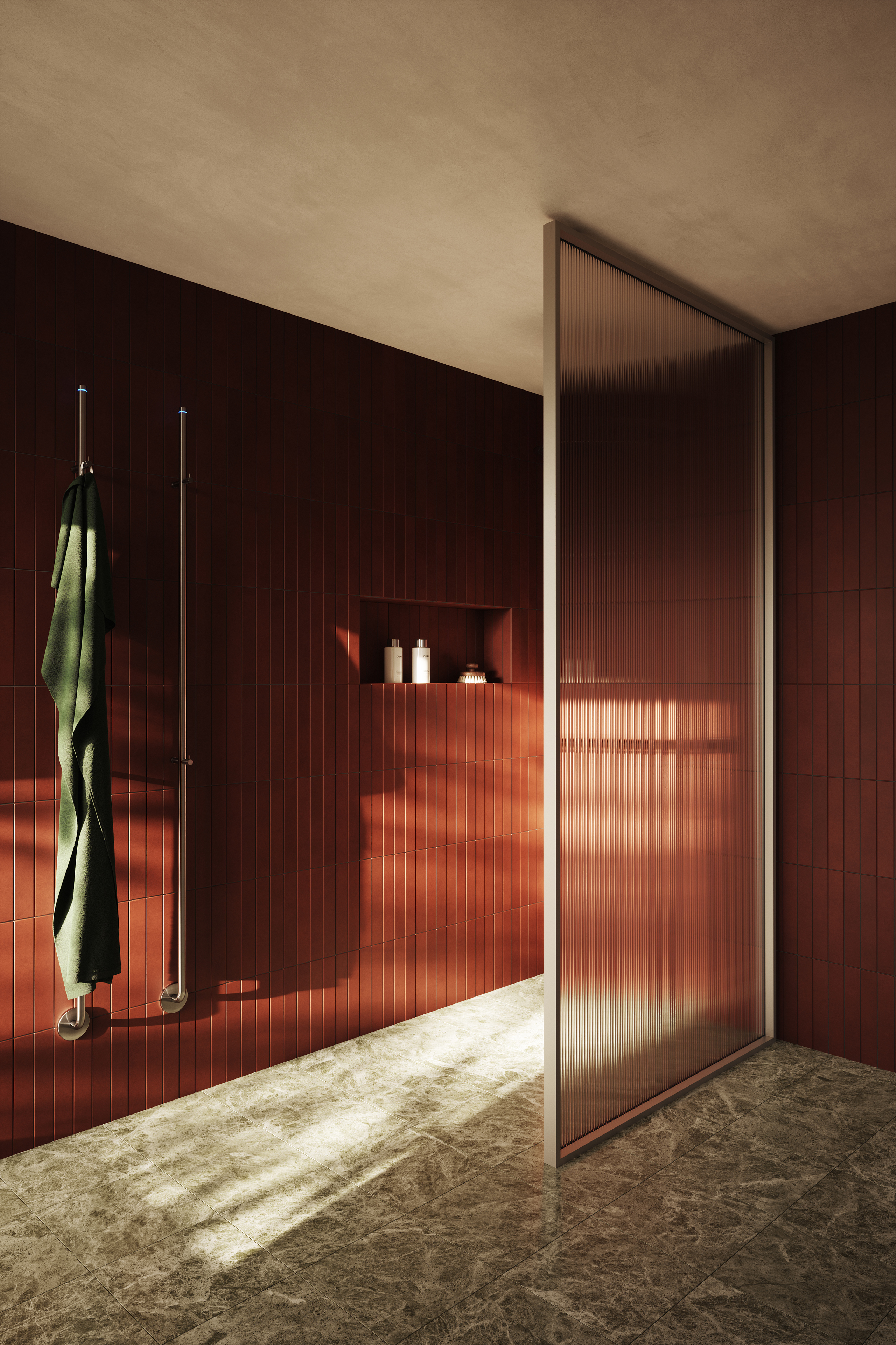 Dusjvegg Edge 20 XL og håndkletørker Line. 