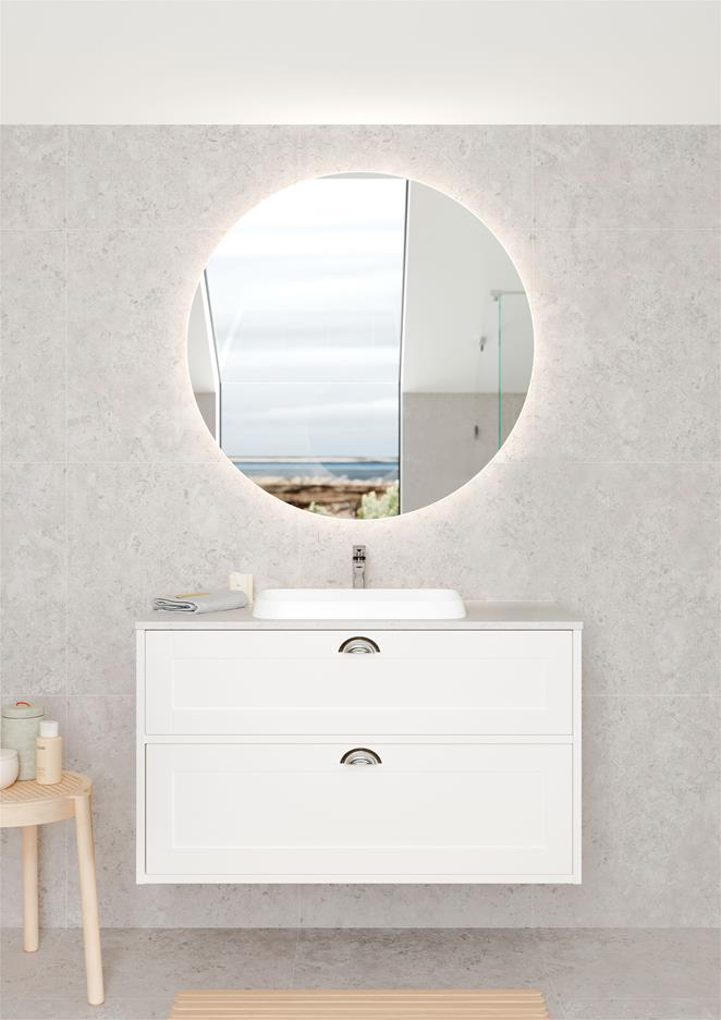GRAND Classic 100 med LEVEL benkeplate Raw Concrete. Speil LOOX 90.
