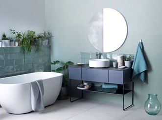 Servantskap AIR 120 i «Slate Grey» med Dekton Tundra benkeplate og speil LOOX 90.