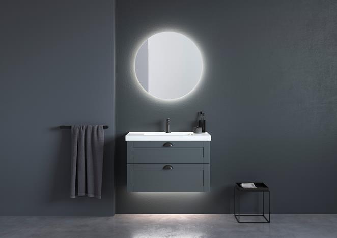 VISKAN Classic 80 i NCS S 7005-R80B med speil LOOX 70.
